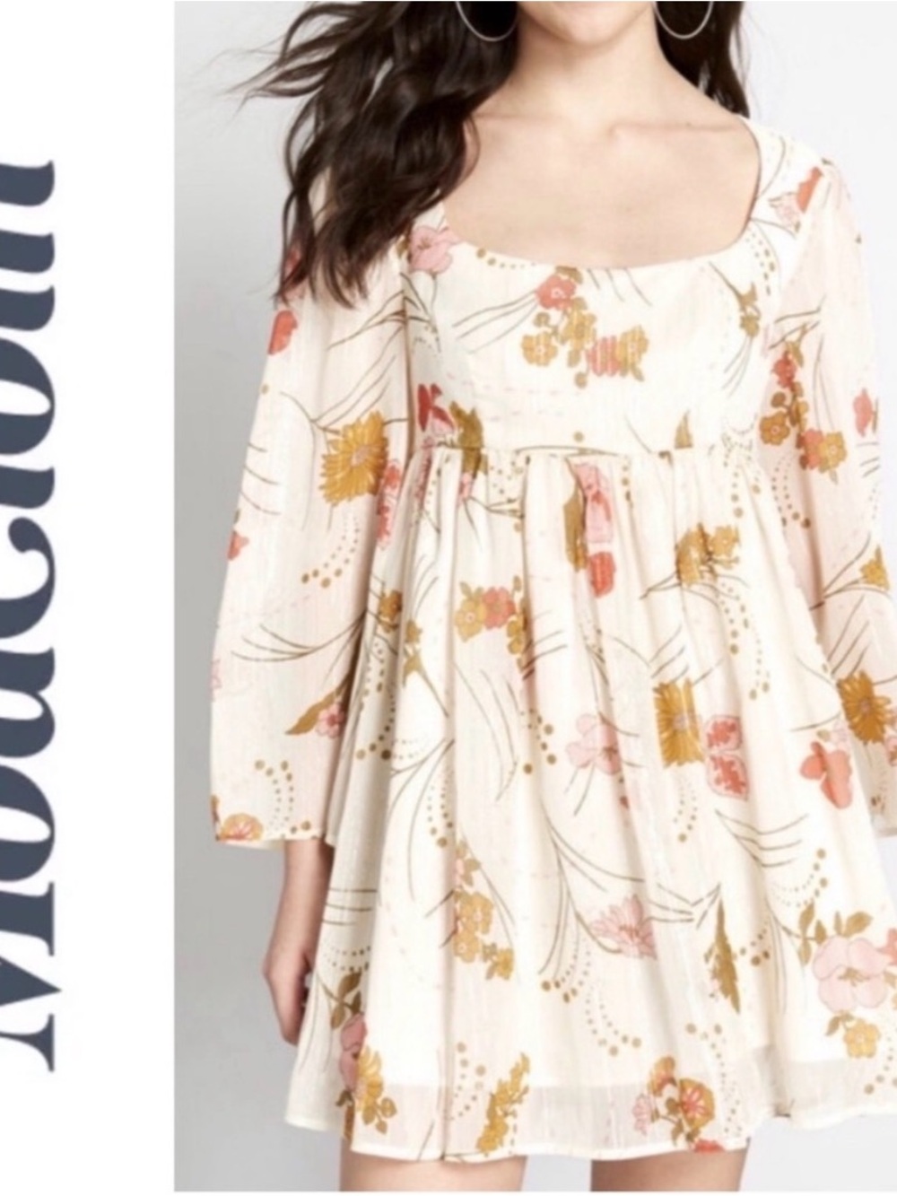 ModCloth Floral Cream Swing Dress with Pink & Mustard Accents - Women’s